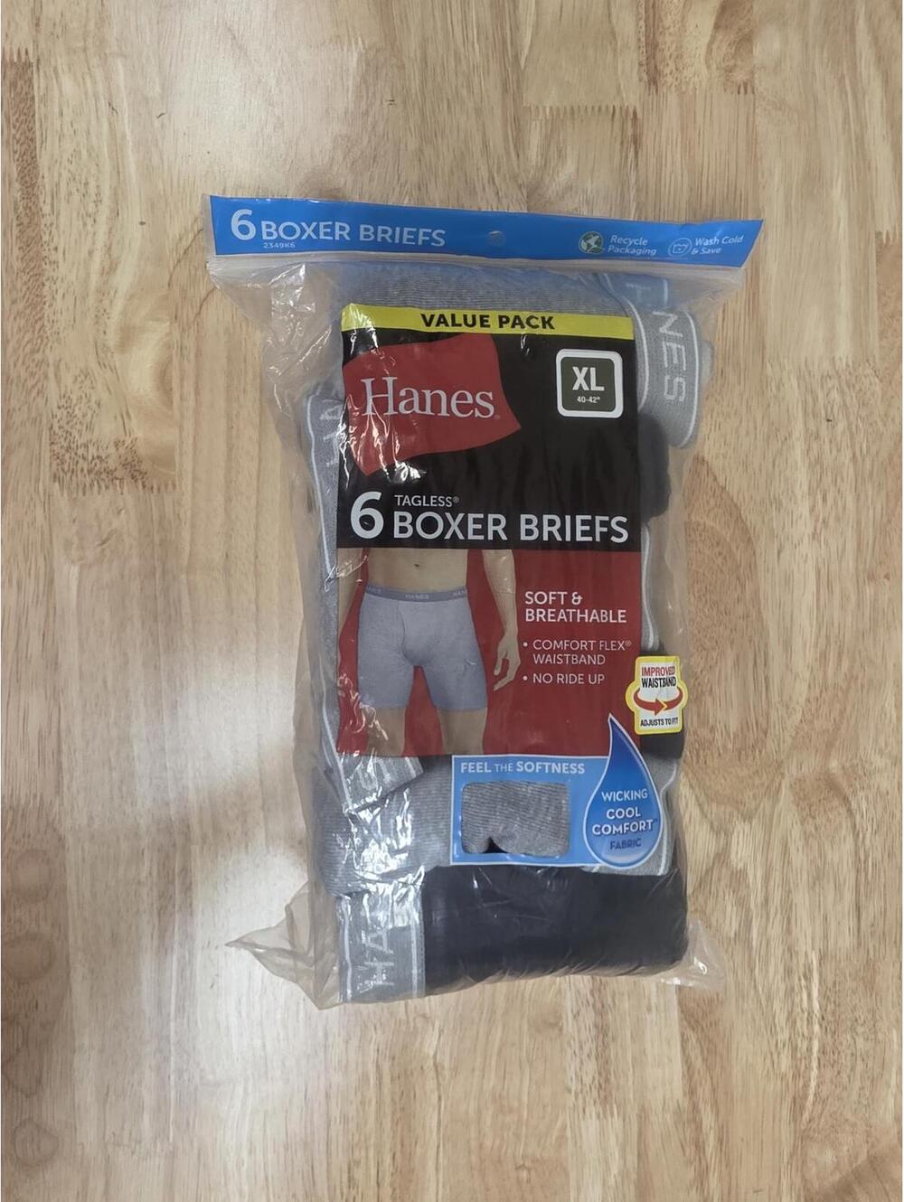 Hanes Mens Underwear Boxer Briefs, No-ride-up, 6 Pack - Black/Gray, X-Large